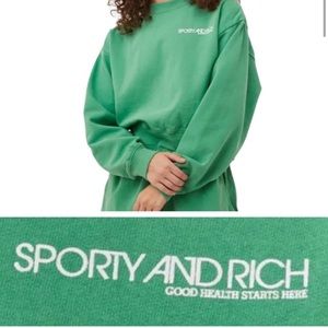 SPORTY & RICH Kelly Green Disco Crewneck Logo Sweatshirt NEW Size L